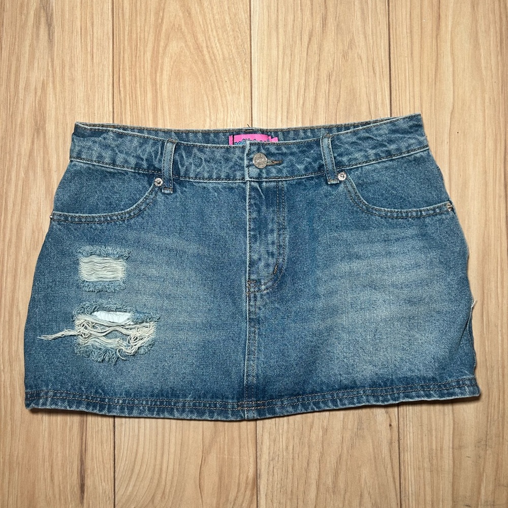 Edikted Distressed Denim Mini Skirt